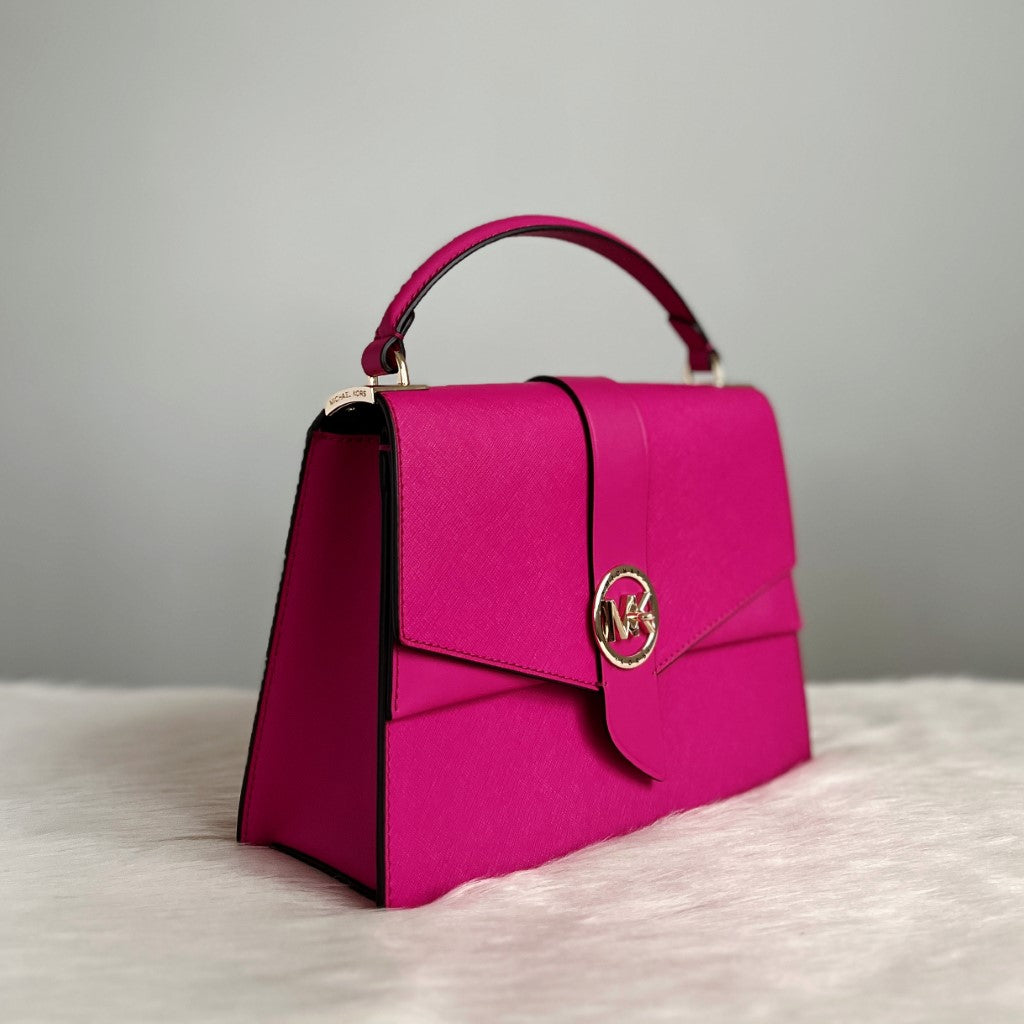 Michael Kors Fuchsia Leather Front Logo 2 Way Shoulder Bag Like New