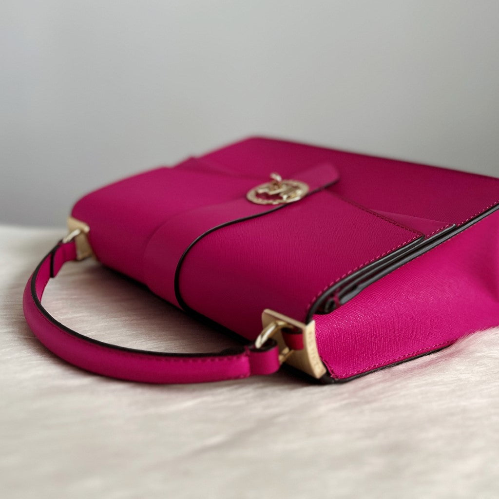 Michael Kors Fuchsia Leather Front Logo 2 Way Shoulder Bag Like New