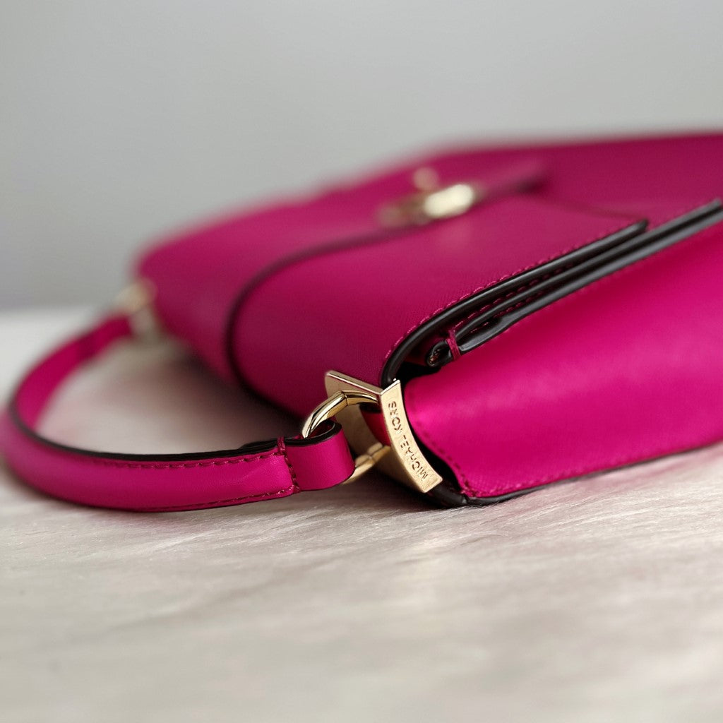 Michael Kors Fuchsia Leather Front Logo 2 Way Shoulder Bag Like New