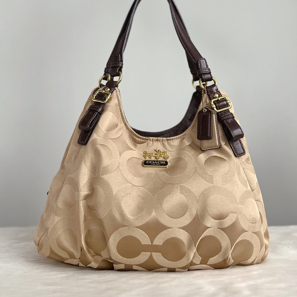 Coach Signature Monogram Triple Compartment Shoulder Bag