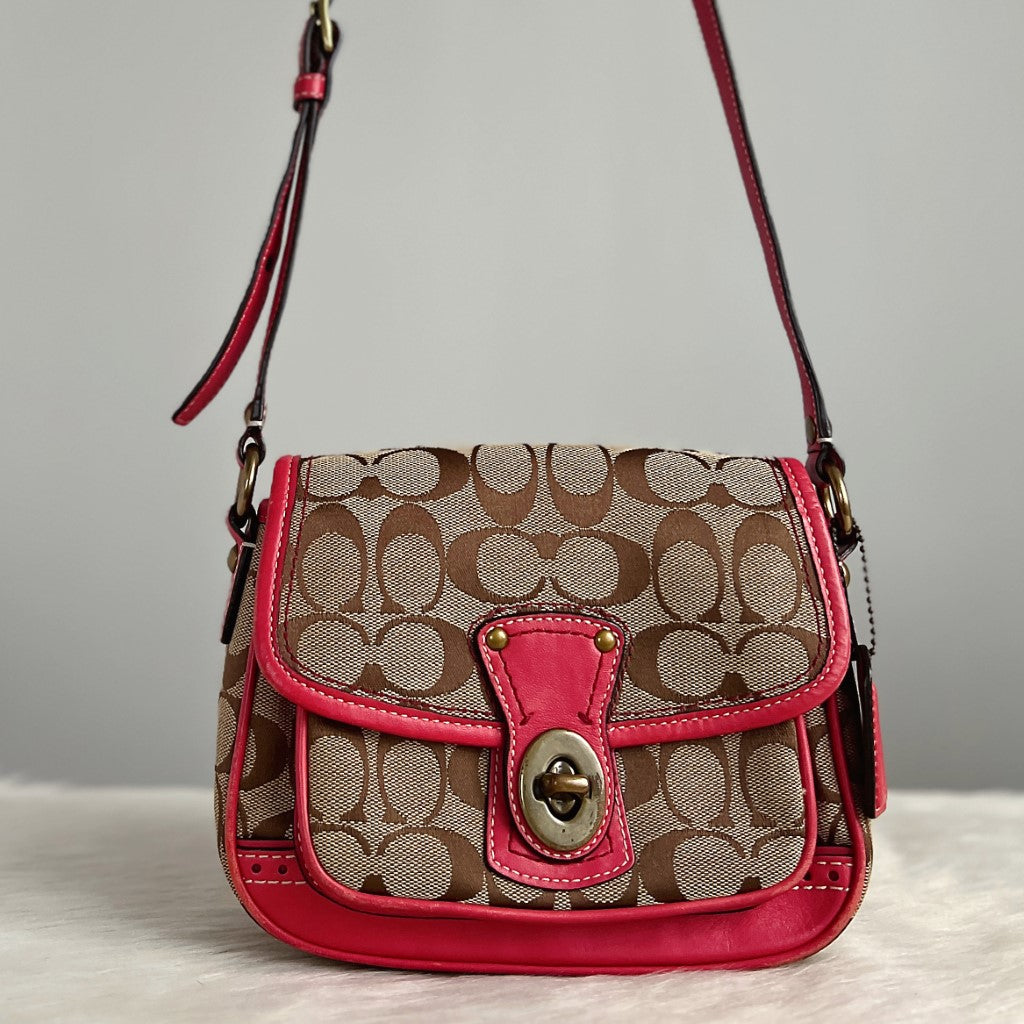 Coach Signature Monogram Turn Lock Small Crossbody Shoulder Bag