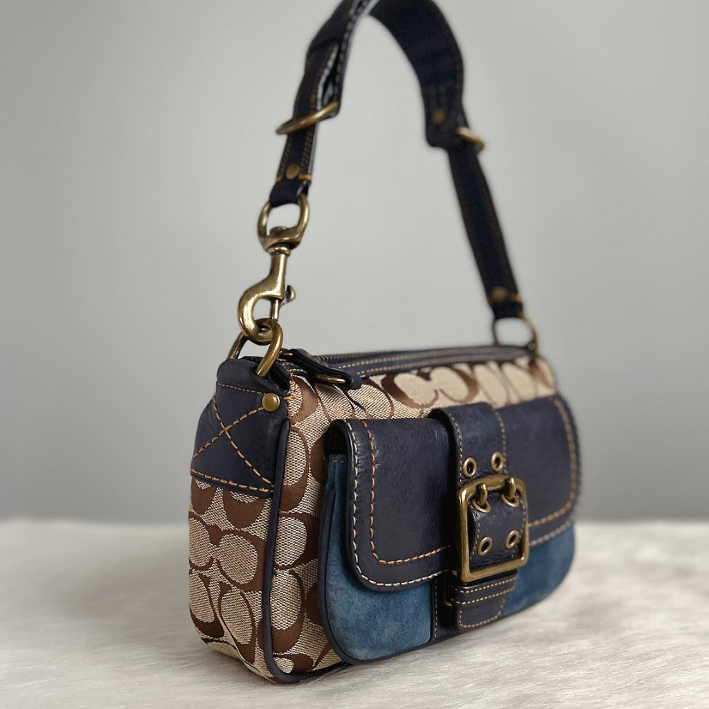 Coach Buckle Detail Patchwork Small Shoulder Bag