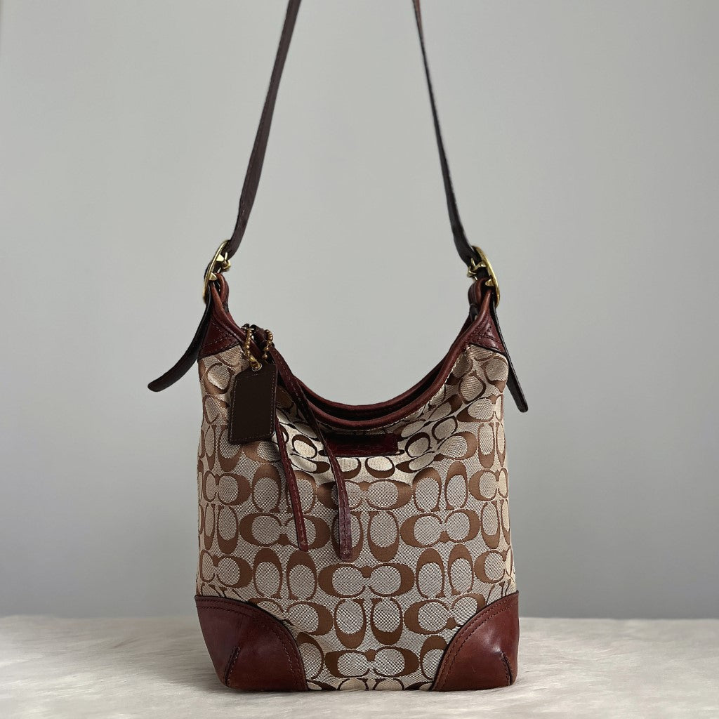 Coach Signature Monogram Bucket Crossbody Shoulder Bag