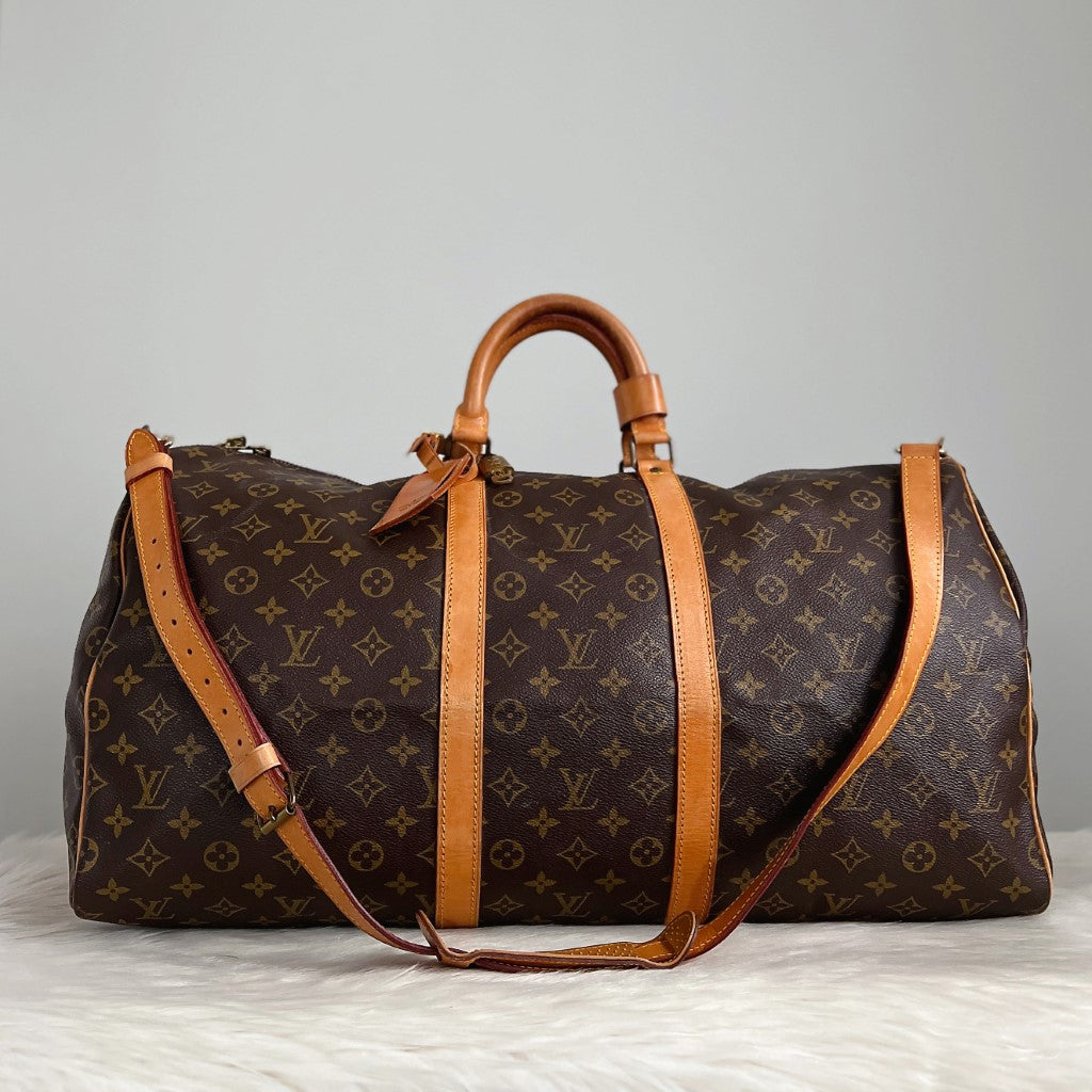 Louis Vuitton Signature Monogram Bandouliere Keepall 55 Travel Bag Full Set