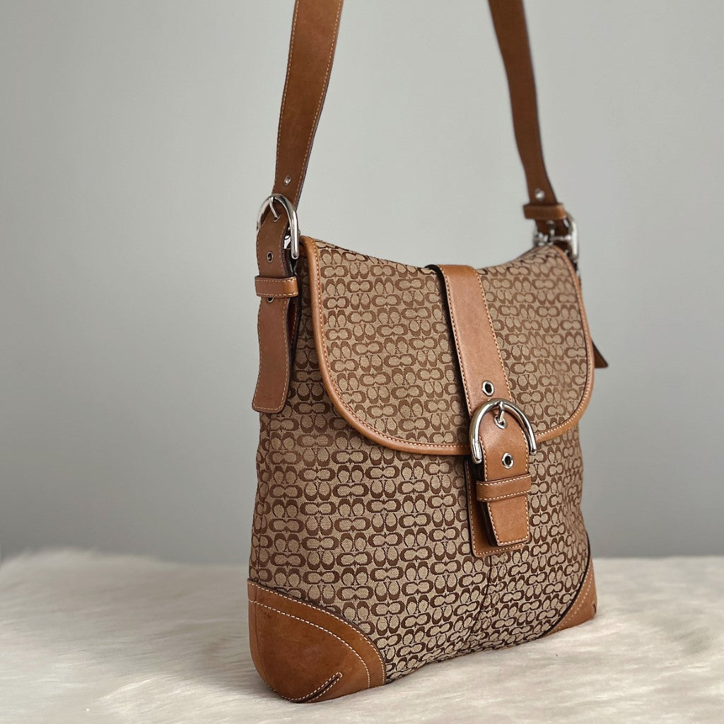 Coach Buckle Flap Monogram Crossbody Shoulder Bag