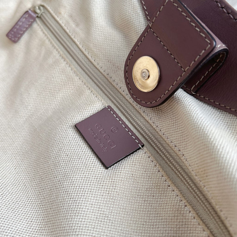 Gucci Signature Double G Lavender Leather Trim Shoulder Bag