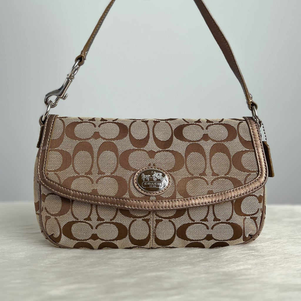 Coach Front Logo Flap Monogram Small Shoulder Bag