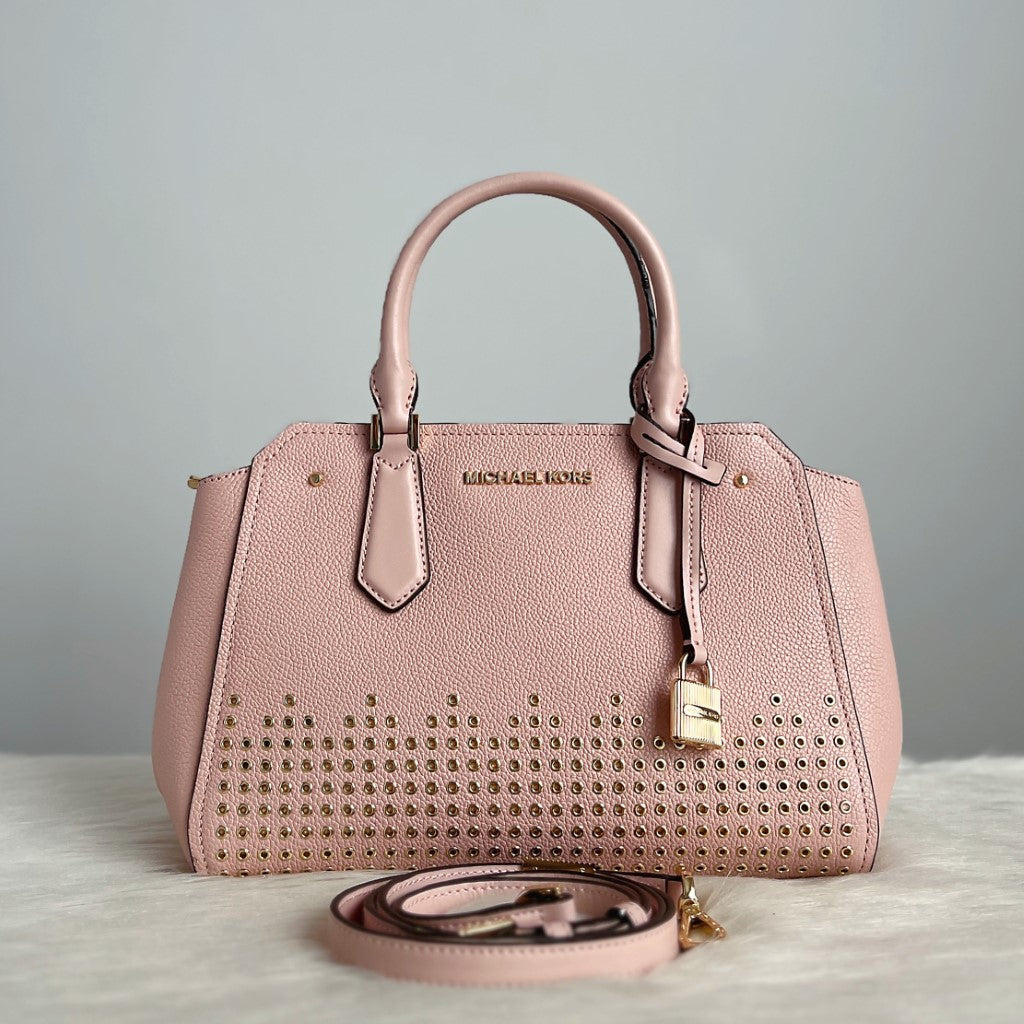 Michael Kors Pink Leather Studded Detail 2 Way Shoulder Bag Excellent