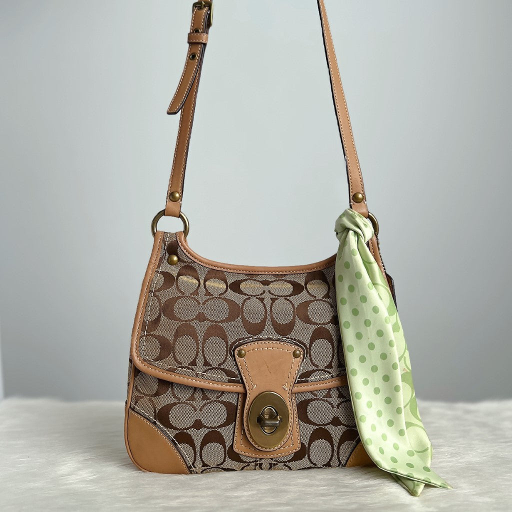 Coach Monogram Turn Lock Flap Crossbody Shoulder Bag