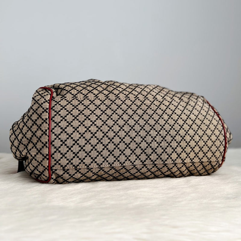 Gucci Signature Double G Maroon Leather Trim 2 Way Shoulder Bag