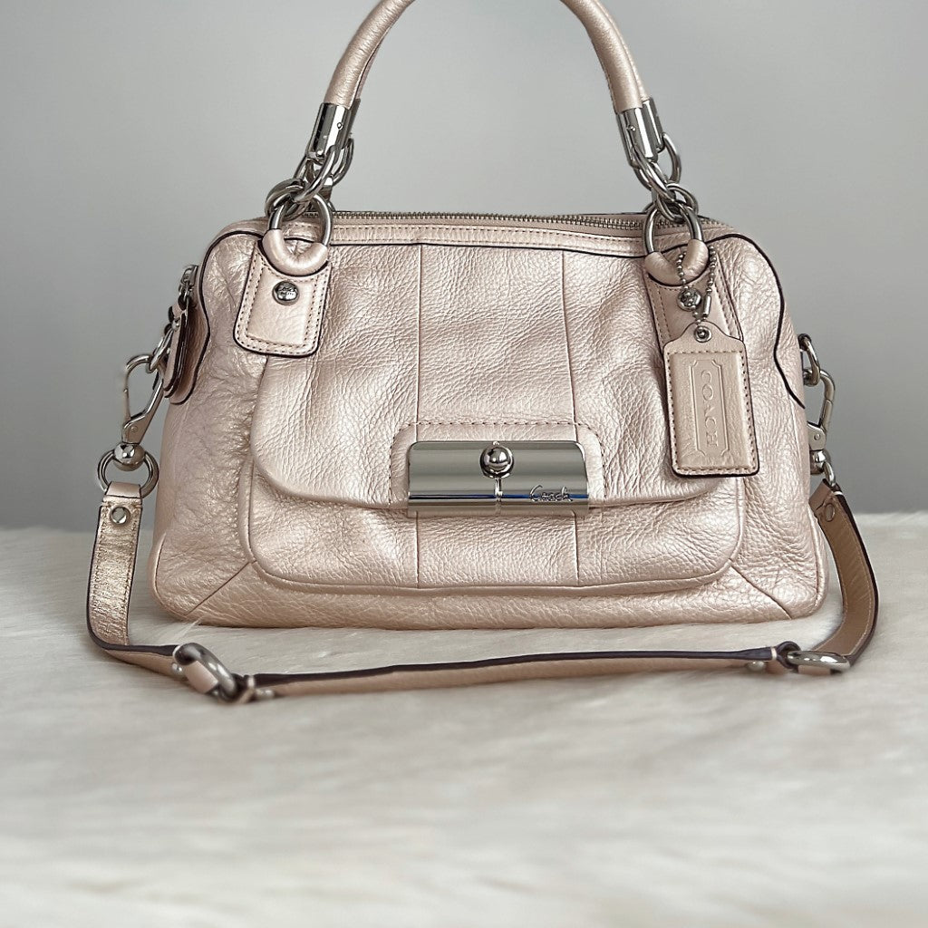 Coach Metallic Pink Leather Boston 2 Way Shoulder Bag