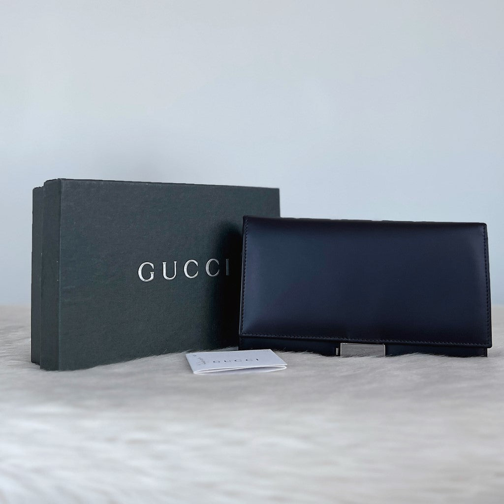 Gucci Dark Chocolate Leather Fold Long Wallet Excellent