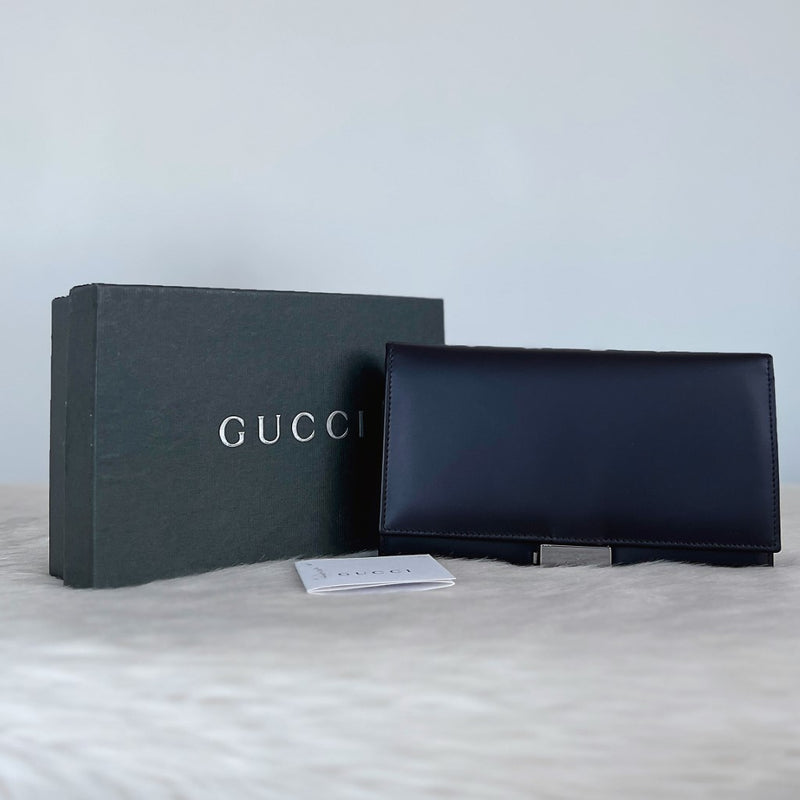 Gucci Dark Chocolate Leather Fold Long Wallet Excellent