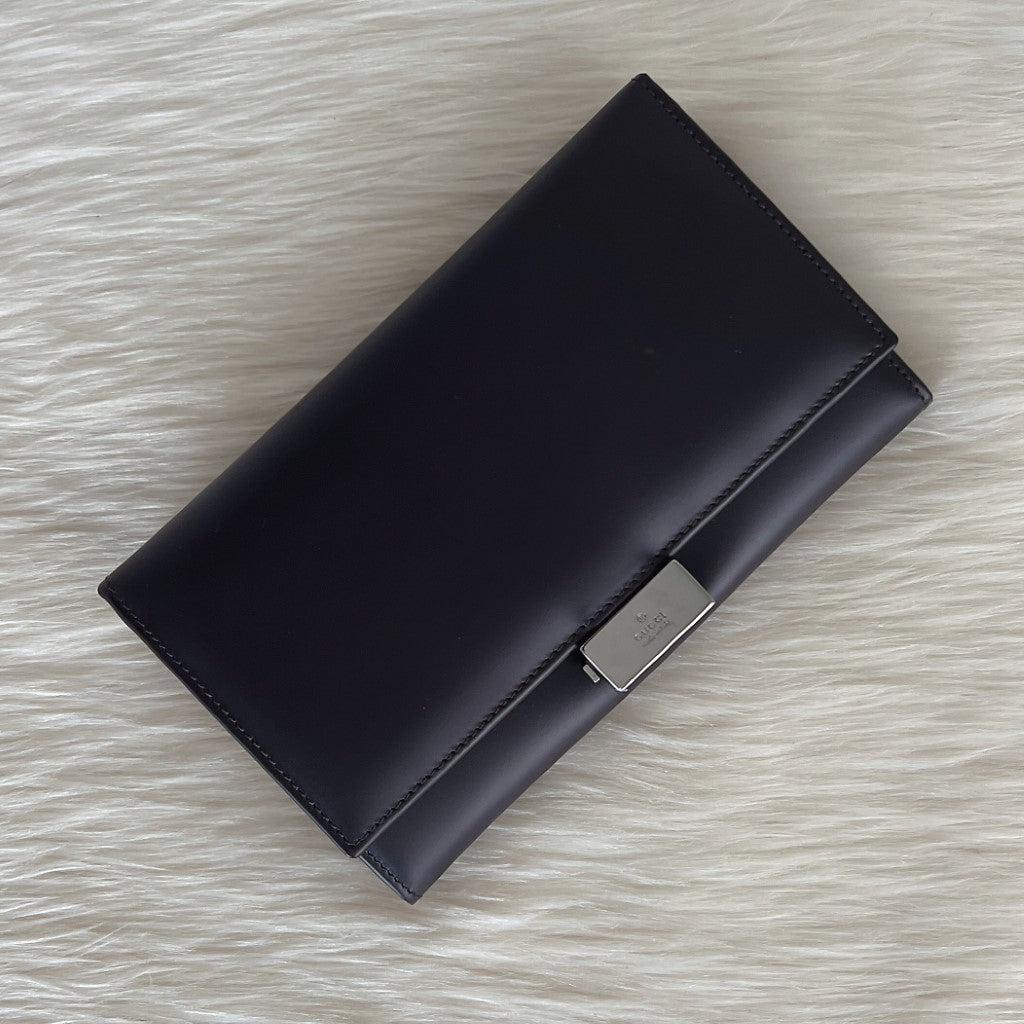 Gucci Dark Chocolate Leather Fold Long Wallet Excellent