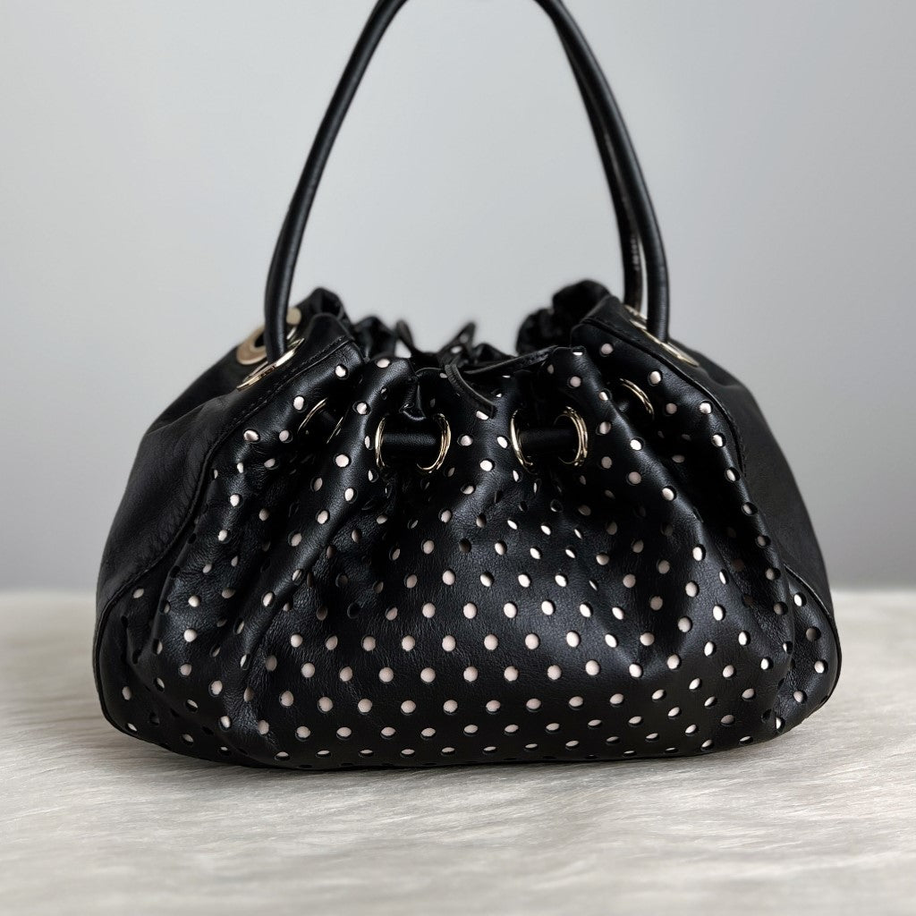 Kate Spade Black Leather Drawstring Small Tote Bag