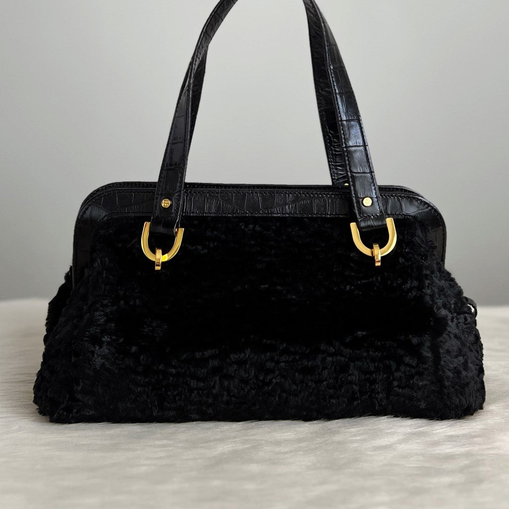 Kate Spade Black Faux Fur Small Tote Bag