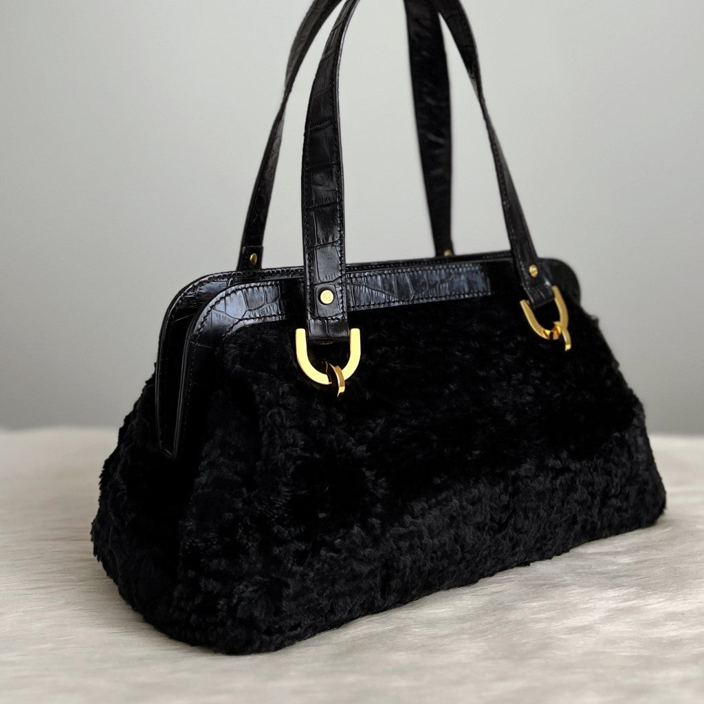 Kate Spade Black Faux Fur Small Tote Bag