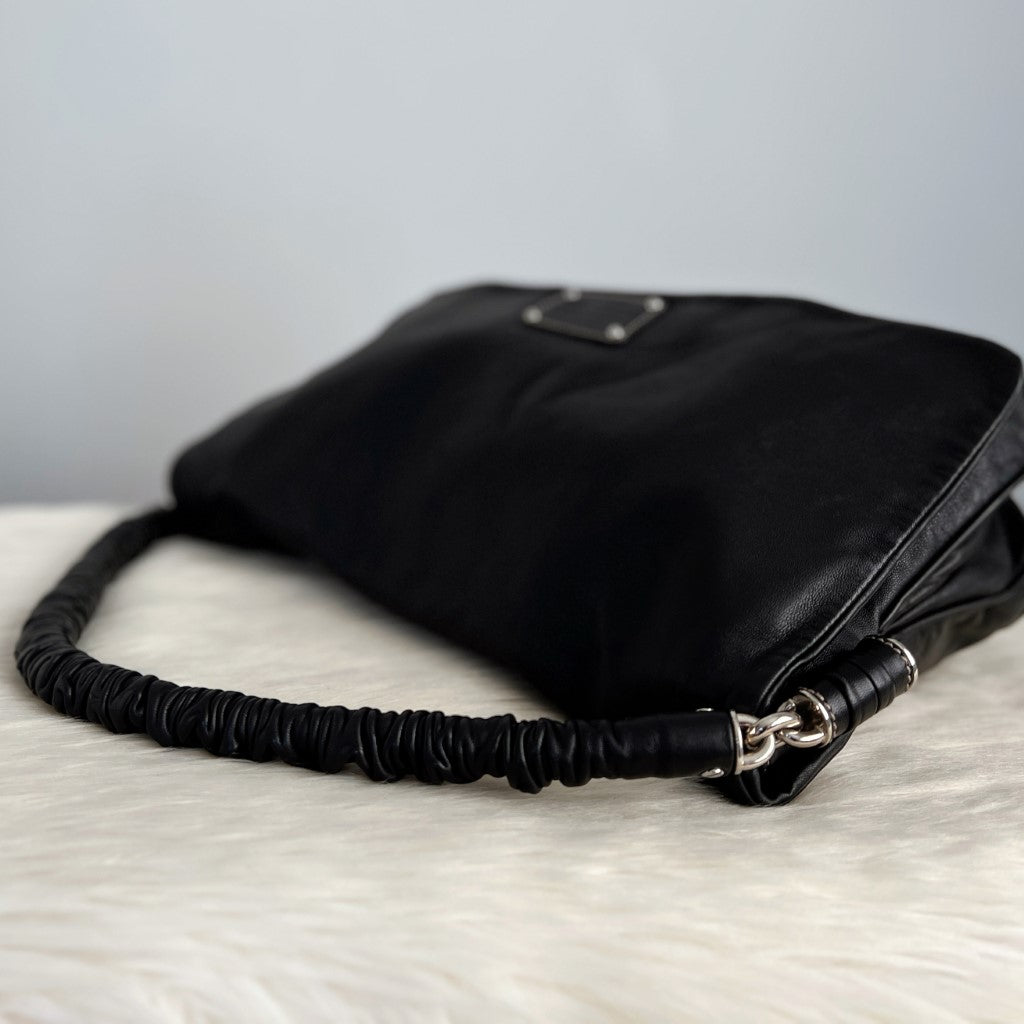 Dolce & Gabbana D&G Black Leather Front Logo Shoulder Bag