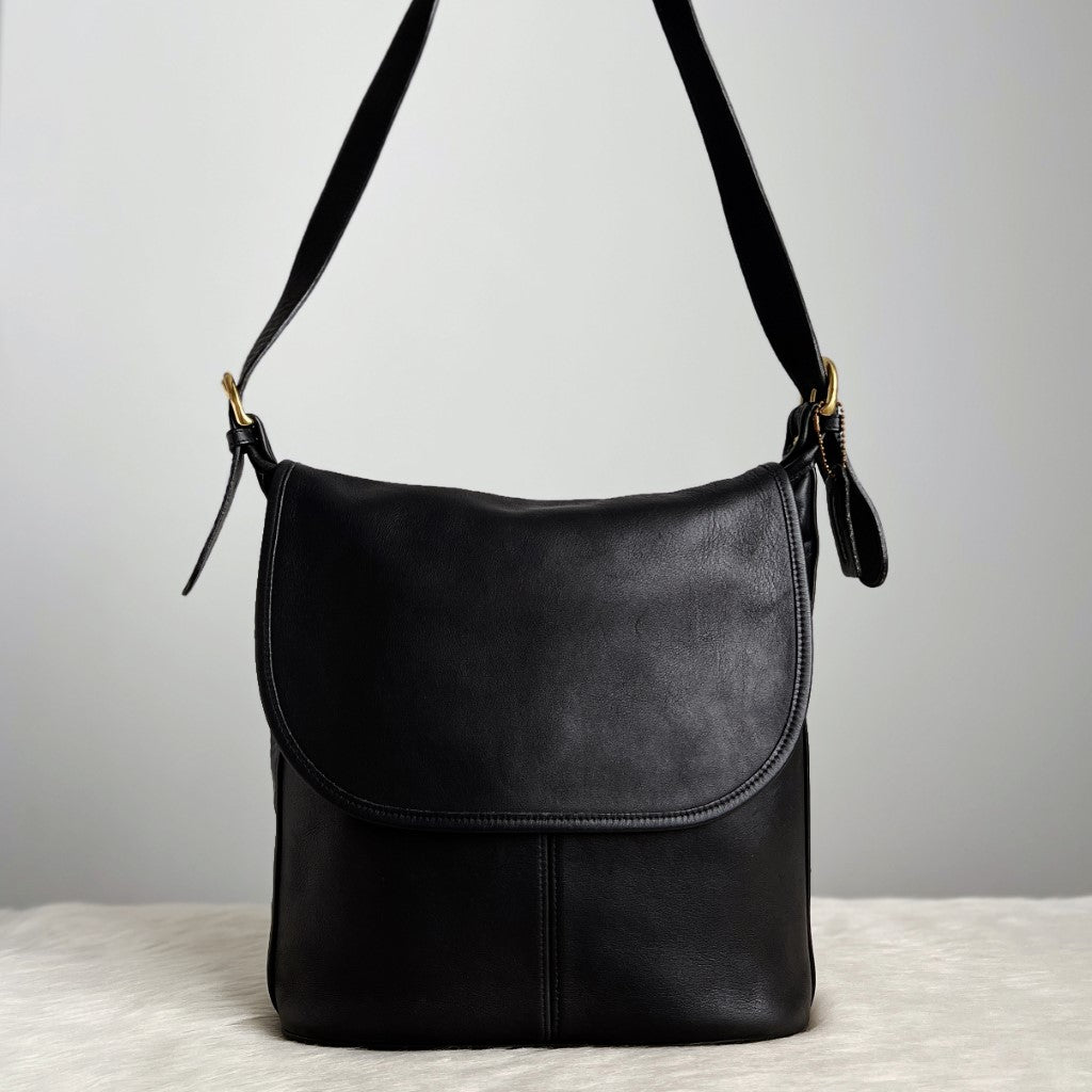 Coach Black Leather Unisex Messenger Crossbody Shoulder Bag