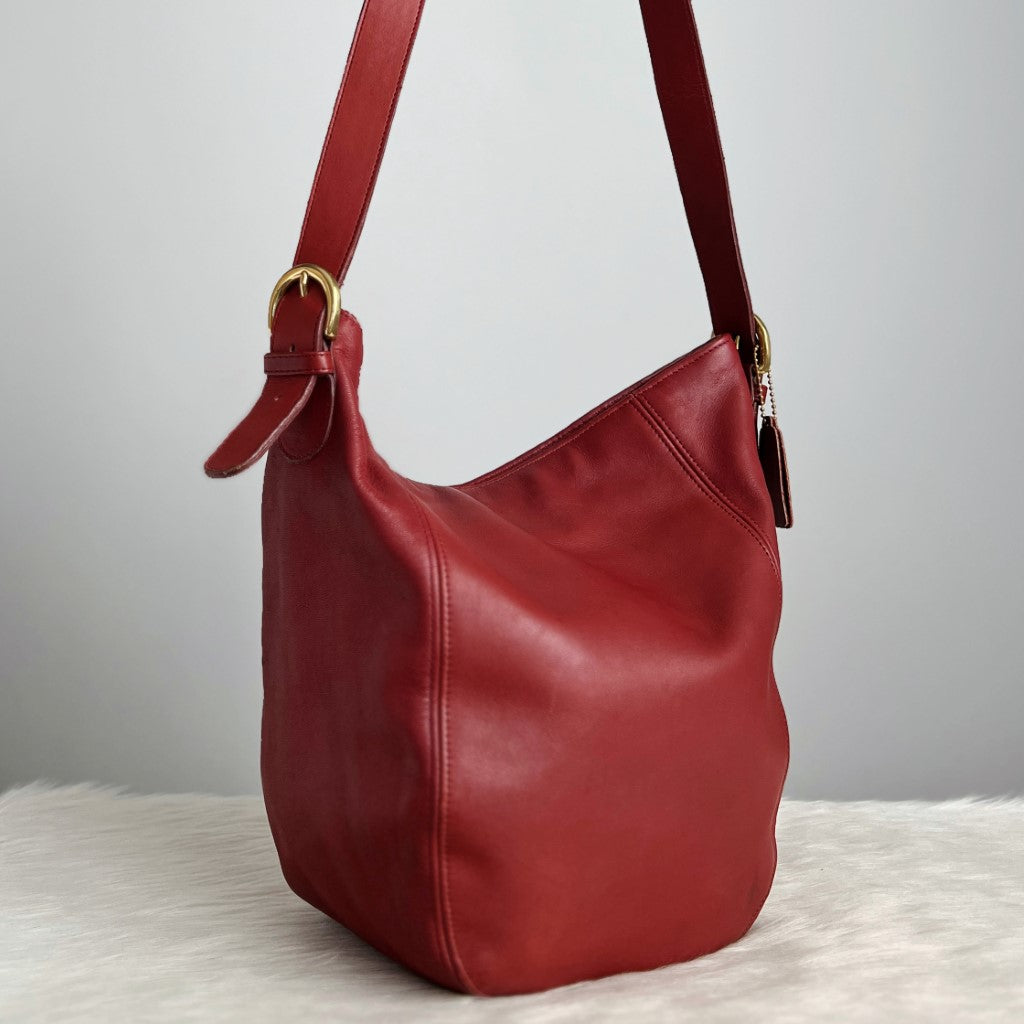 Coach Maroon Leather Bucket Shoulder Bag