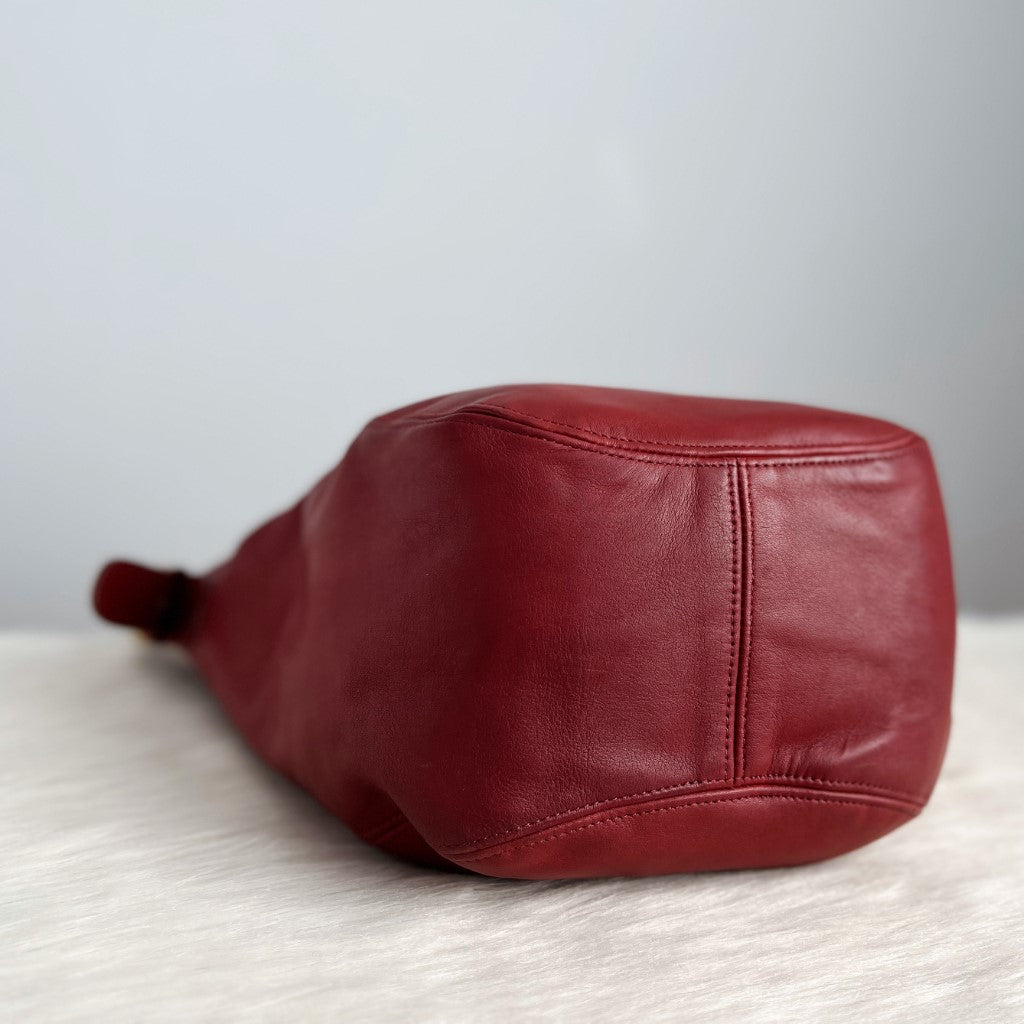 Coach Maroon Leather Bucket Shoulder Bag