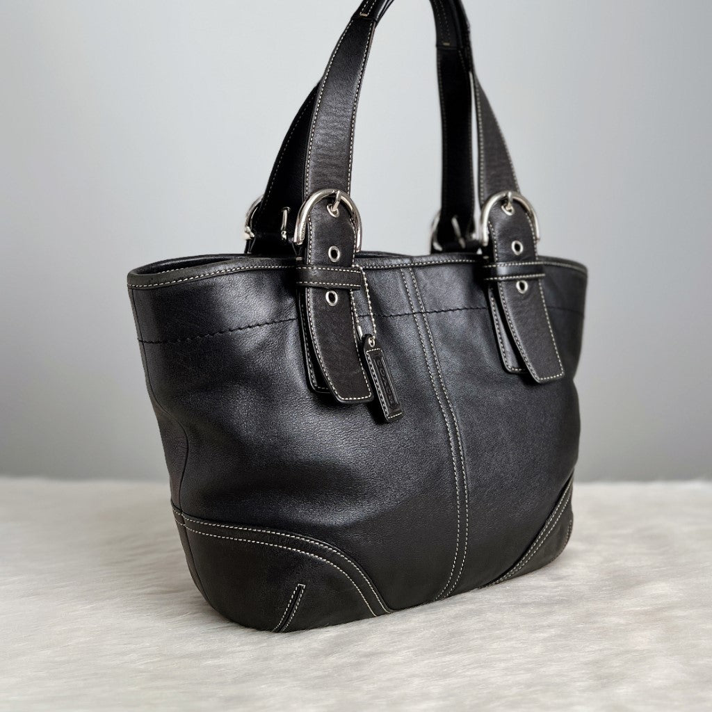 Coach Black Leather Classic Basket Tote Bag