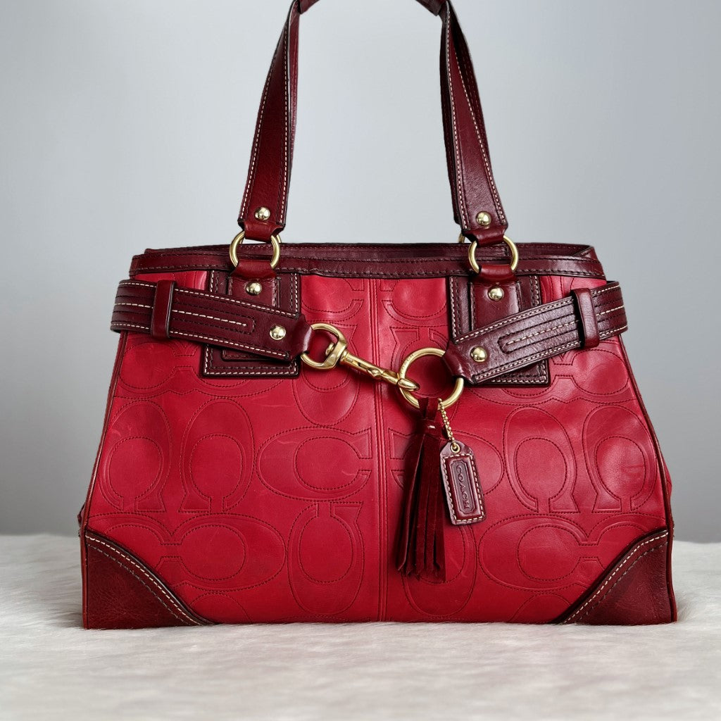 Coach Two Tone Leather Front Charm Detail Shoulder Bag