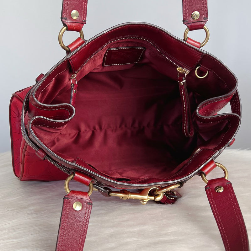 Coach Two Tone Leather Front Charm Detail Shoulder Bag