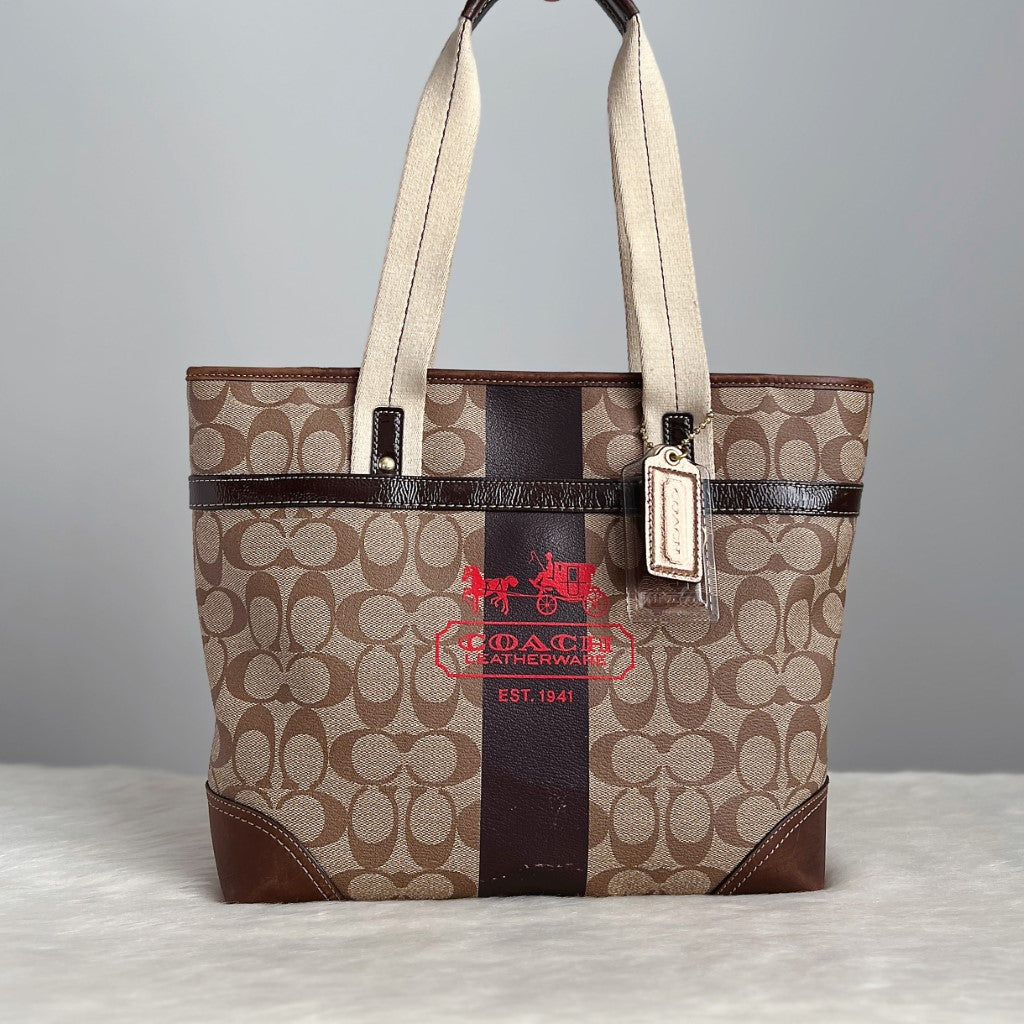 Coach Monogram Front Stripe Detail Tote Bag