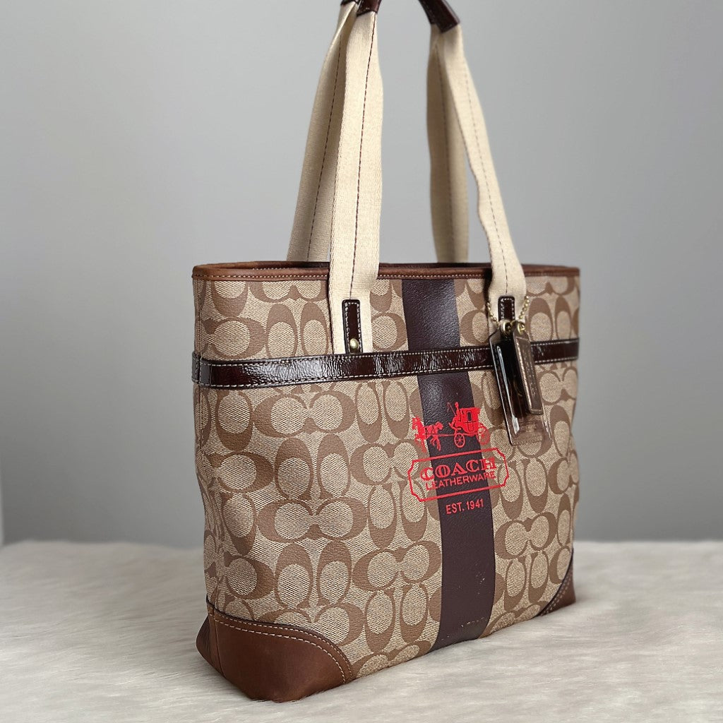 Coach Monogram Front Stripe Detail Tote Bag