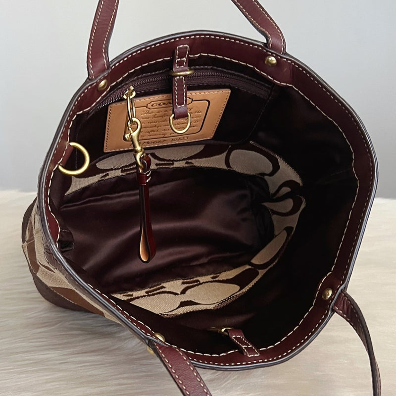 Coach Chocolate Leather Trim Monogram Small Tote Bag