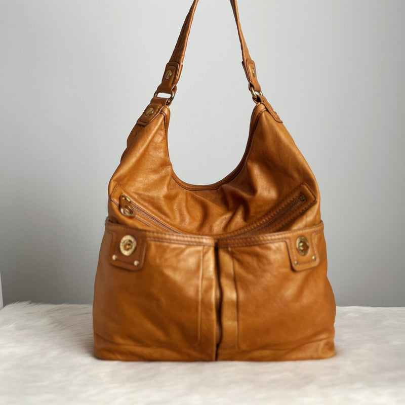Marc Jacobs Caramel Leather Front Pocket Large Shoulder Bag