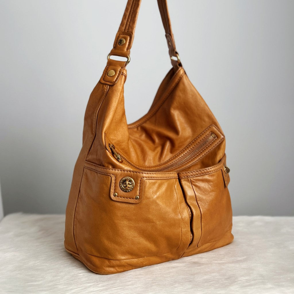 Marc Jacobs Caramel Leather Front Pocket Large Shoulder Bag