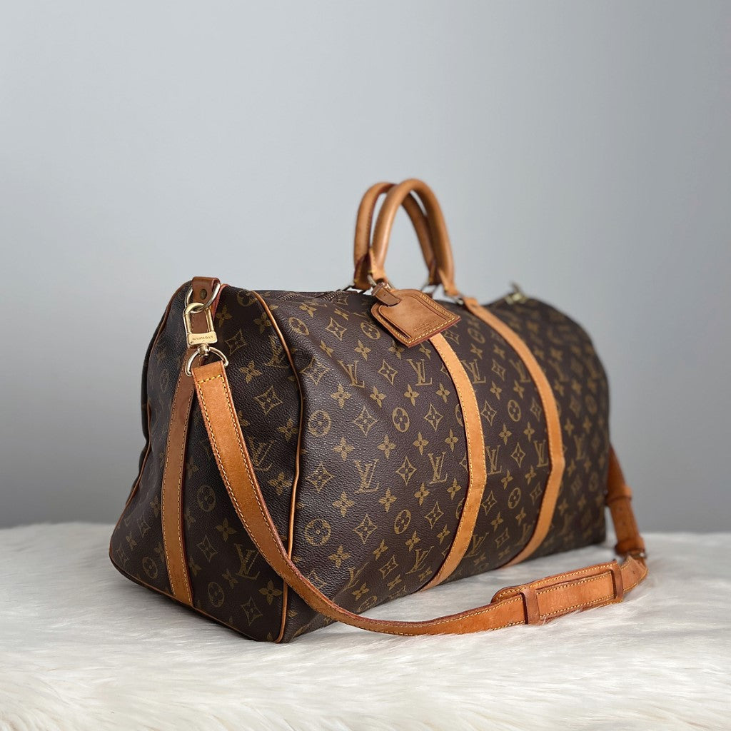 Louis Vuitton Signature Monogram Bandouliere Keepall 50 Travel Bag