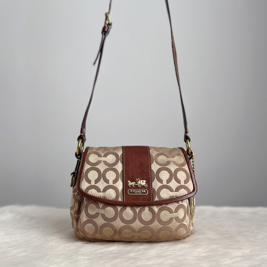 Coach Signature Monogram Flap Small Crossbody Shoulder Bag