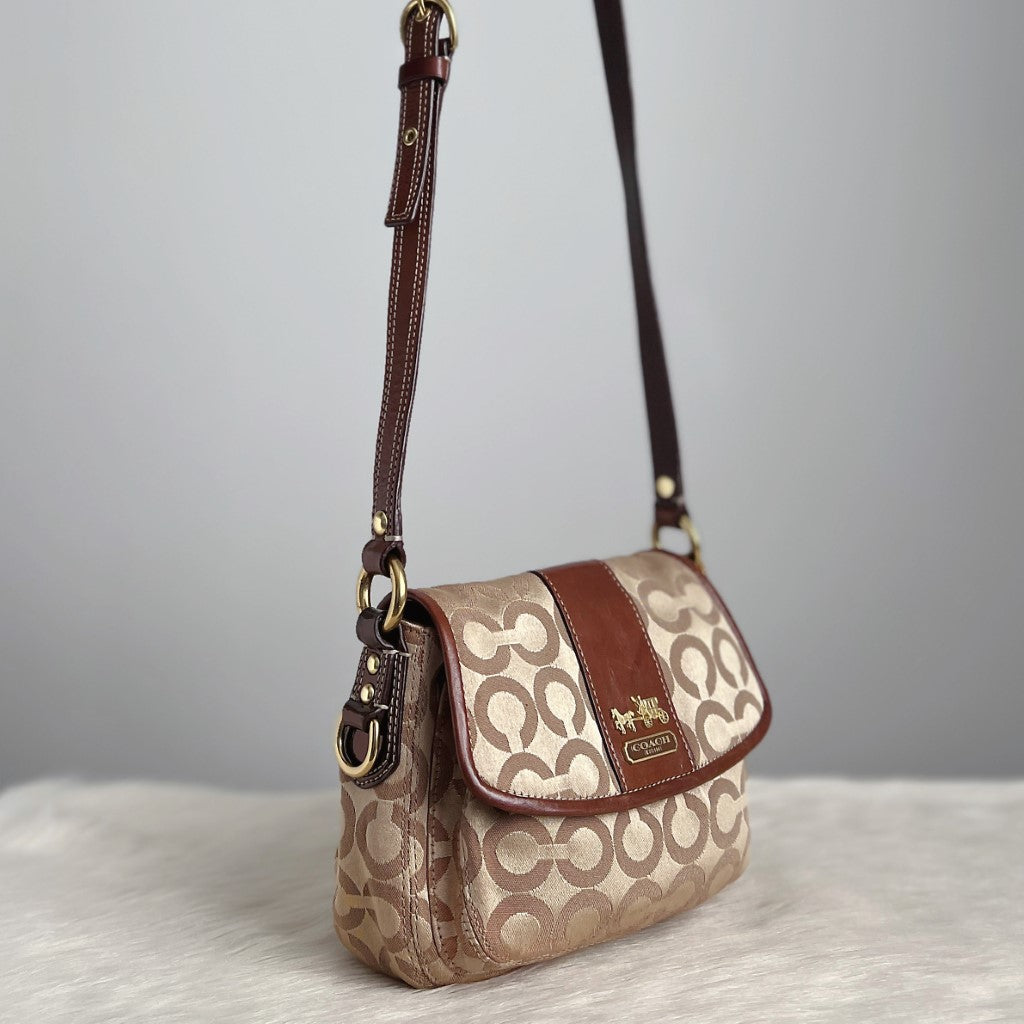 Coach Signature Monogram Flap Small Crossbody Shoulder Bag