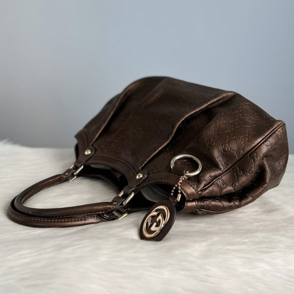 Gucci Signature Double G Bronze Leather Shoulder Bag