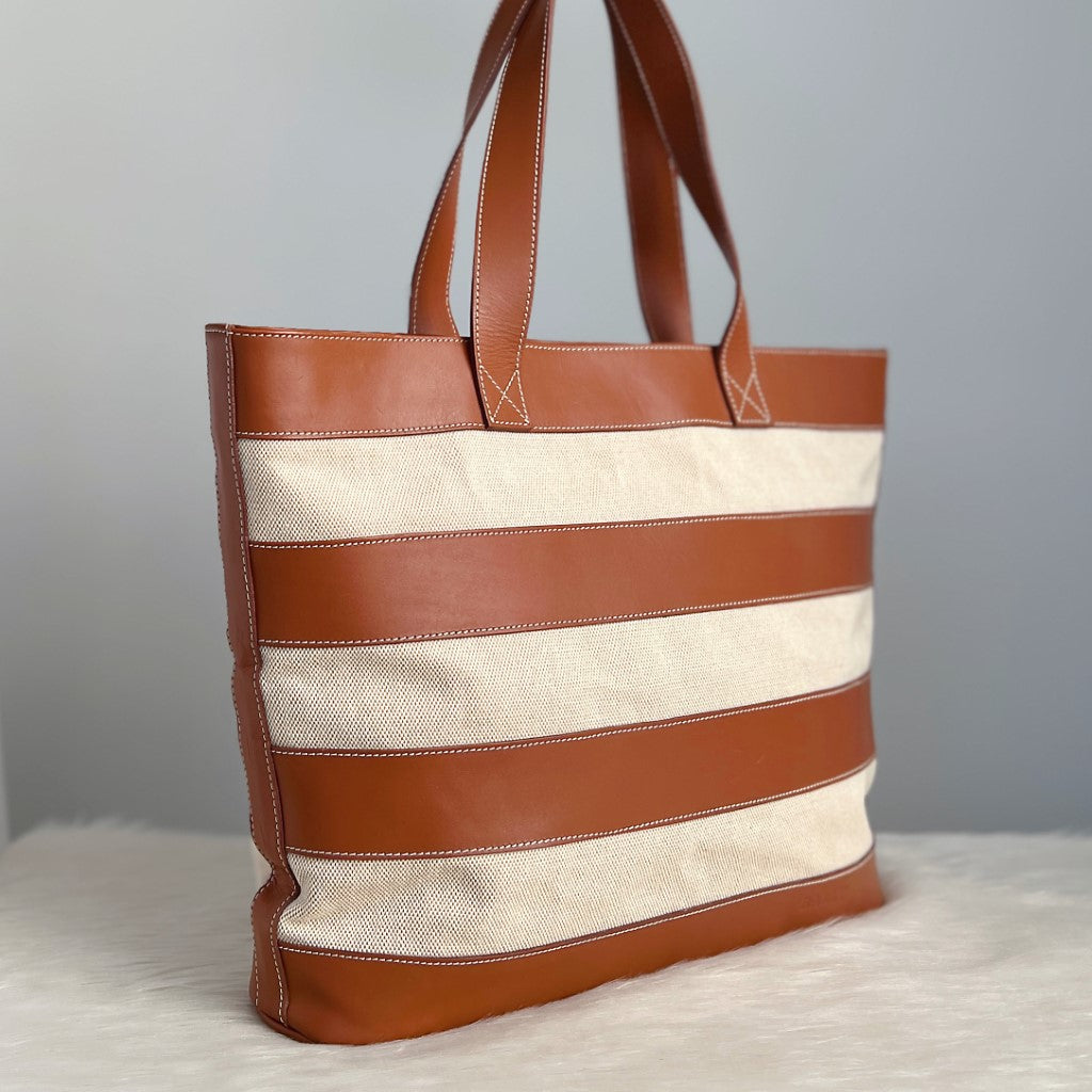 Bally Caramel Leather Stripe Holiday Large Shoulder Bag