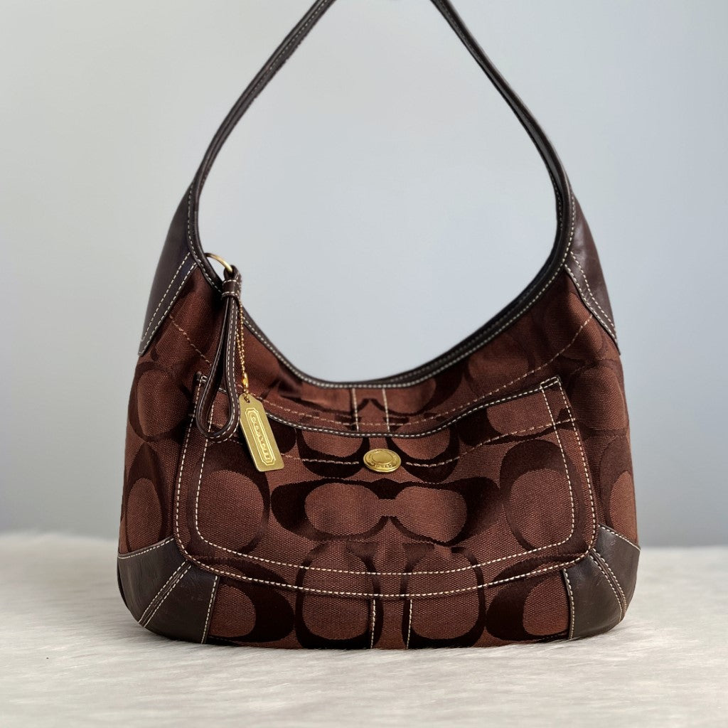 Coach Brown Signature Monogram Half Moon Shoulder Bag