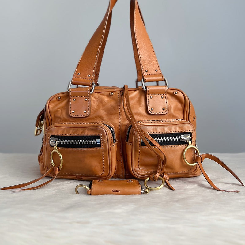 Chloe Caramel Leather Multi-pockets Shoulder Bag