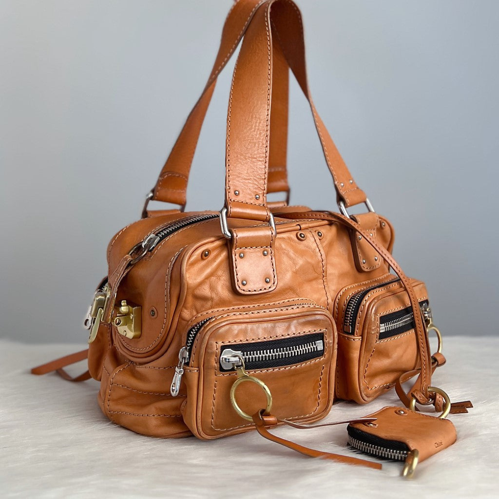 Chloe Caramel Leather Multi-pockets Shoulder Bag