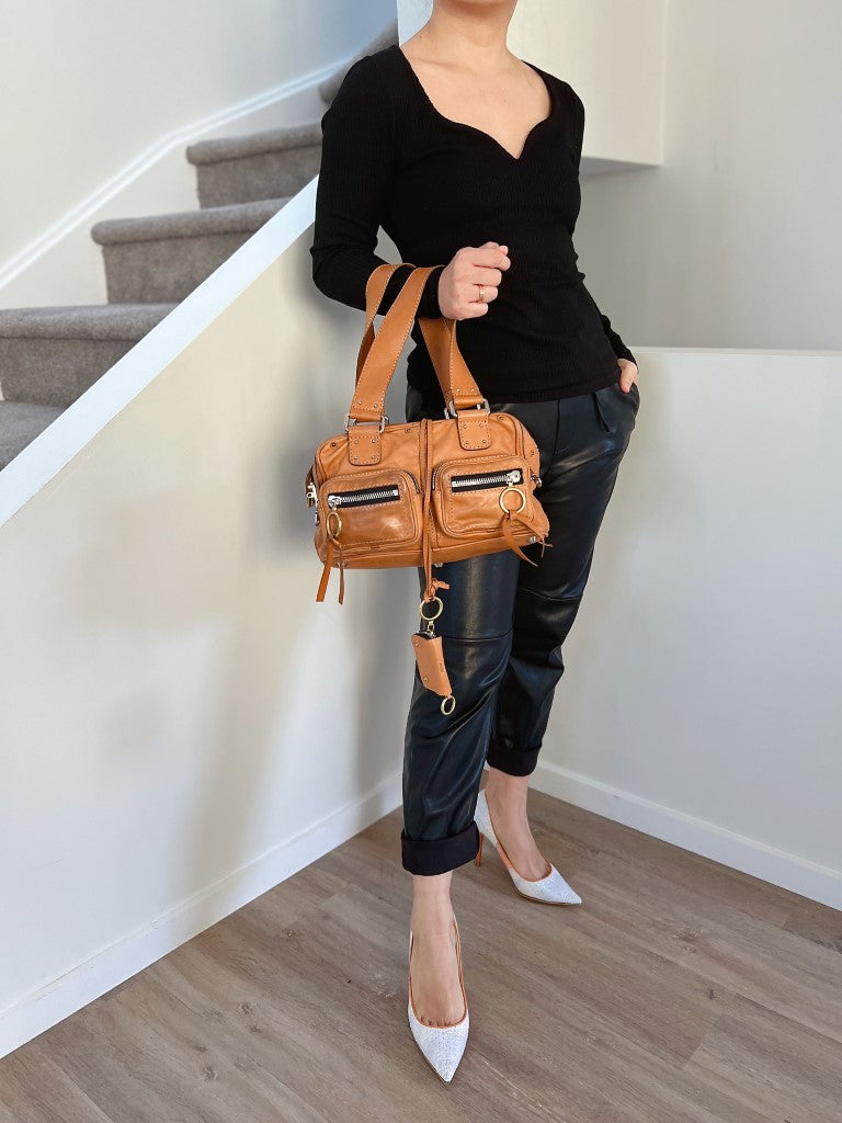 Chloe Caramel Leather Multi-pockets Shoulder Bag