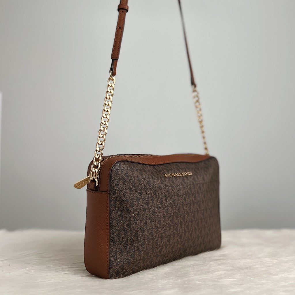 Michael Kors Monogram Chain Detail Camera Crossbody Sling Bag