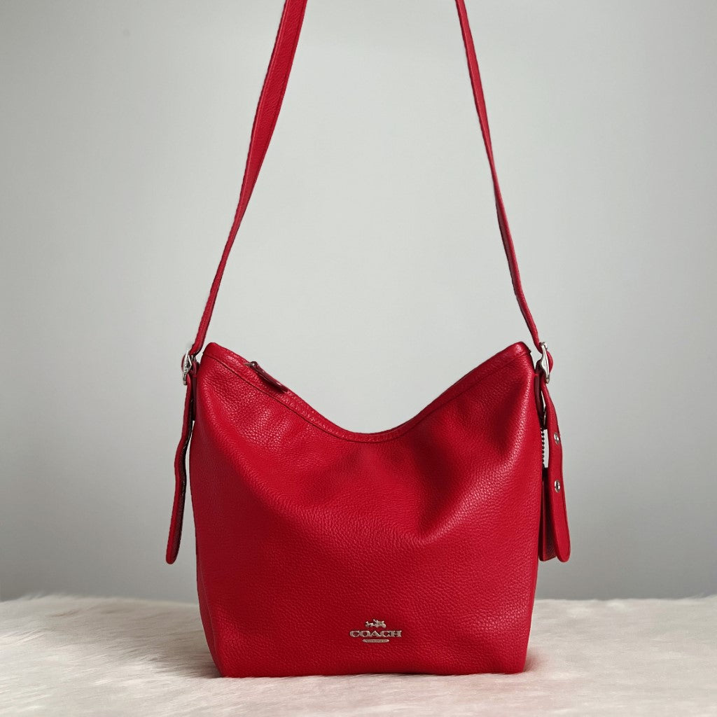 Coach Red Leather Bucket Crossbody Shoulder Bag