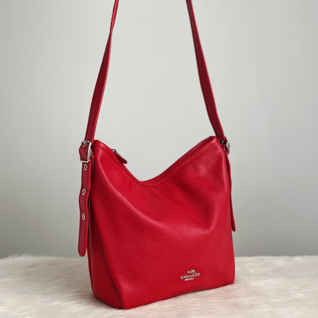 Coach Red Leather Bucket Crossbody Shoulder Bag