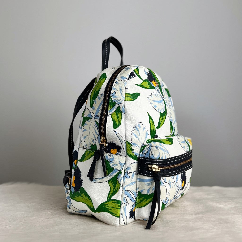 Tory Burch Floral Front Logo Pattern Backpack