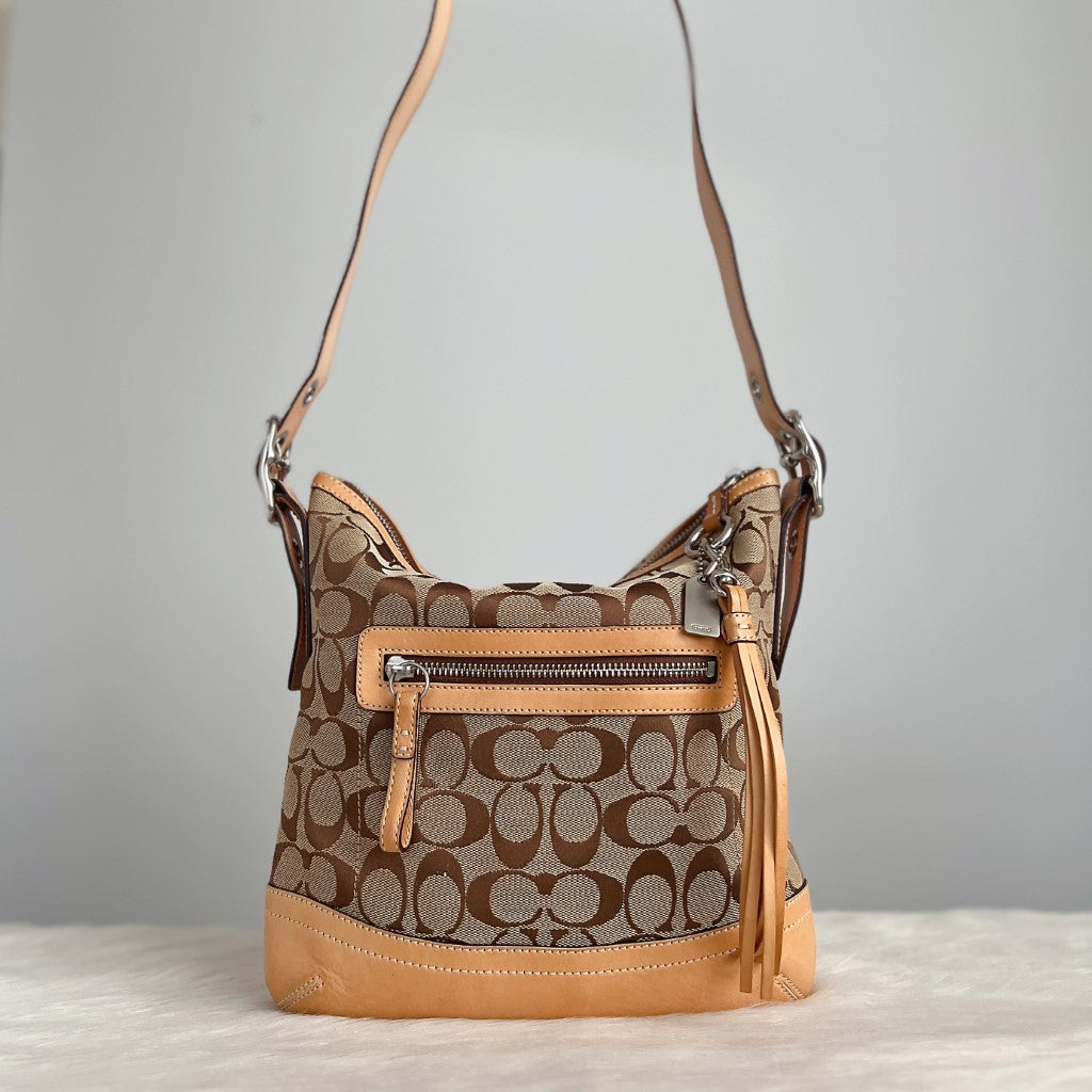 Coach Signature Monogram Tassel Charm Crossbody Shoulder Bag