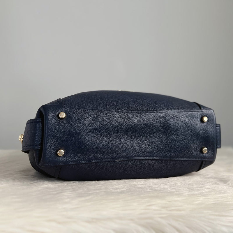 Coach Navy Leather Triple Compartments Shoulder Bag Excellent