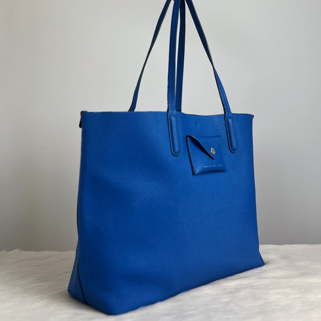 Marc Jacobs Blue Leather Front Pocket Large Shoulder Bag + Pouch