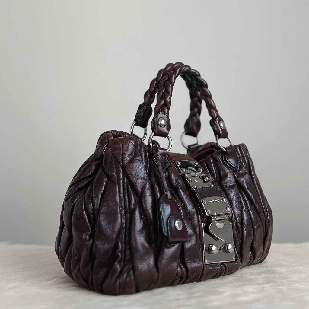 Miu Miu Chocolate Leather Nappa Buckle 2 Way Shoulder Bag